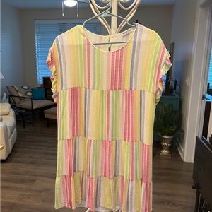 Solution Girls' Pastel Rainbow Tiered Mini Dress - Multicolor